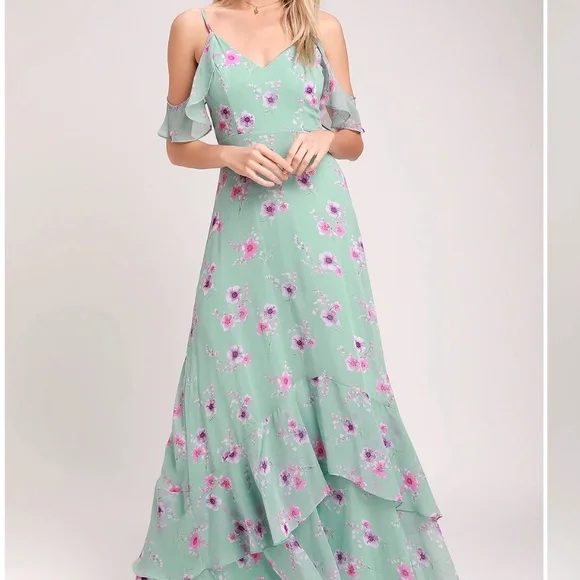 Lulus | Dresses | Take You There Mint Green Floral Print Maxi Dress Wedding  Guest Spring | Poshmark
